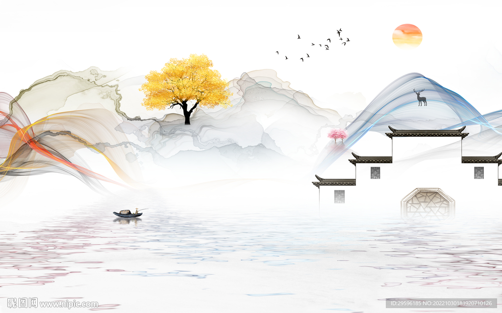 高清 电视背景山水 TIF分层