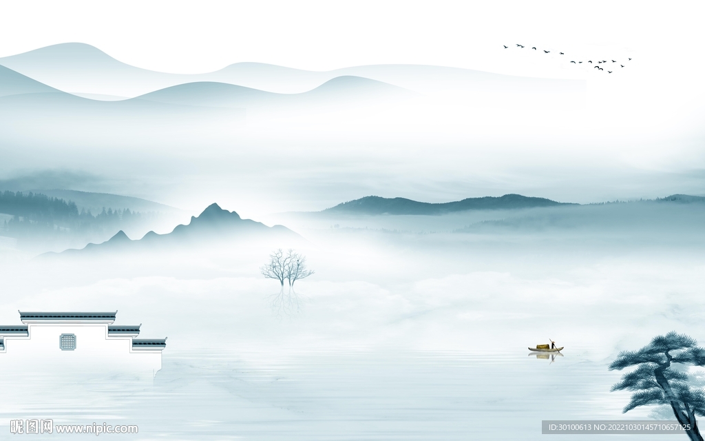 高端 新品山水墙画 Tif分层