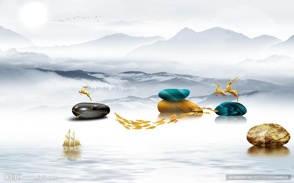 新款 中式画山水图 TIf分层