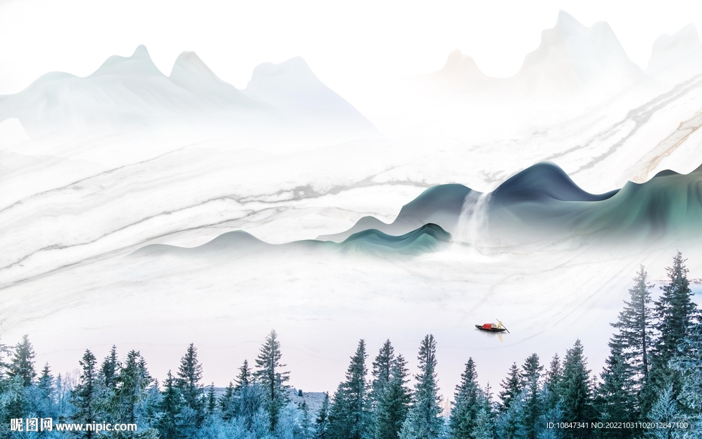 简约 中式画山水图 TIf分层