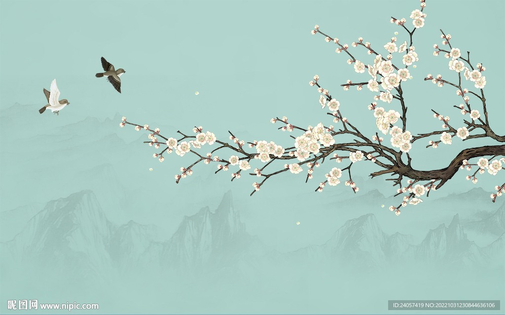 新中式梅花工笔花鸟背景墙装饰画