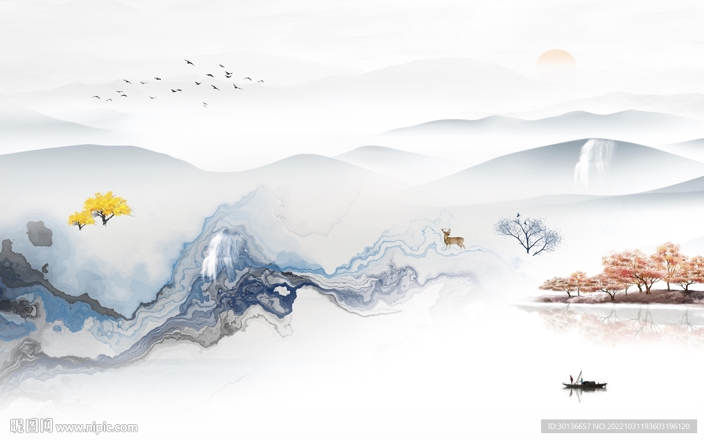 人气 最新客厅山水 tif分层