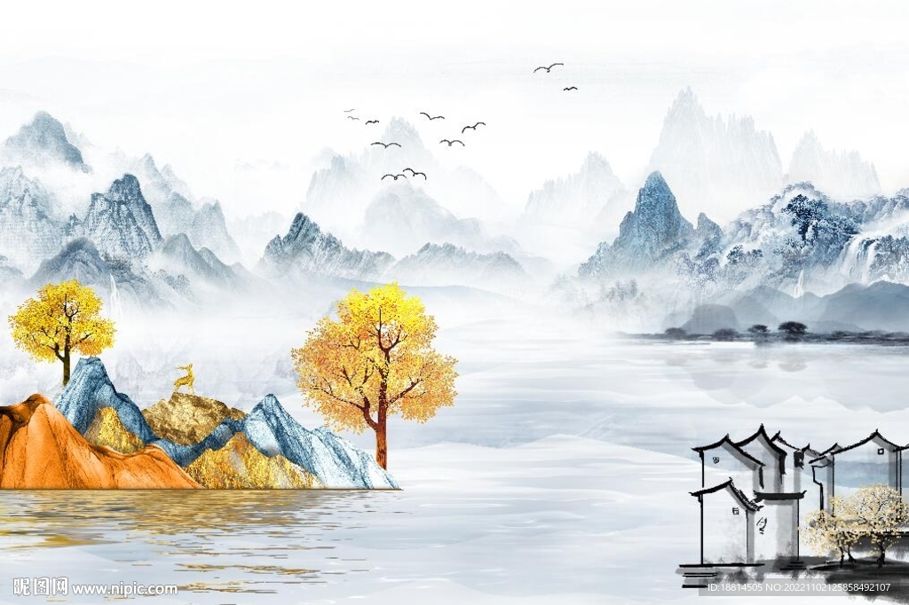 新中式简约山水背景墙