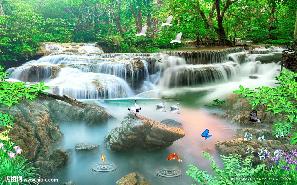  人间仙境流水背景墙