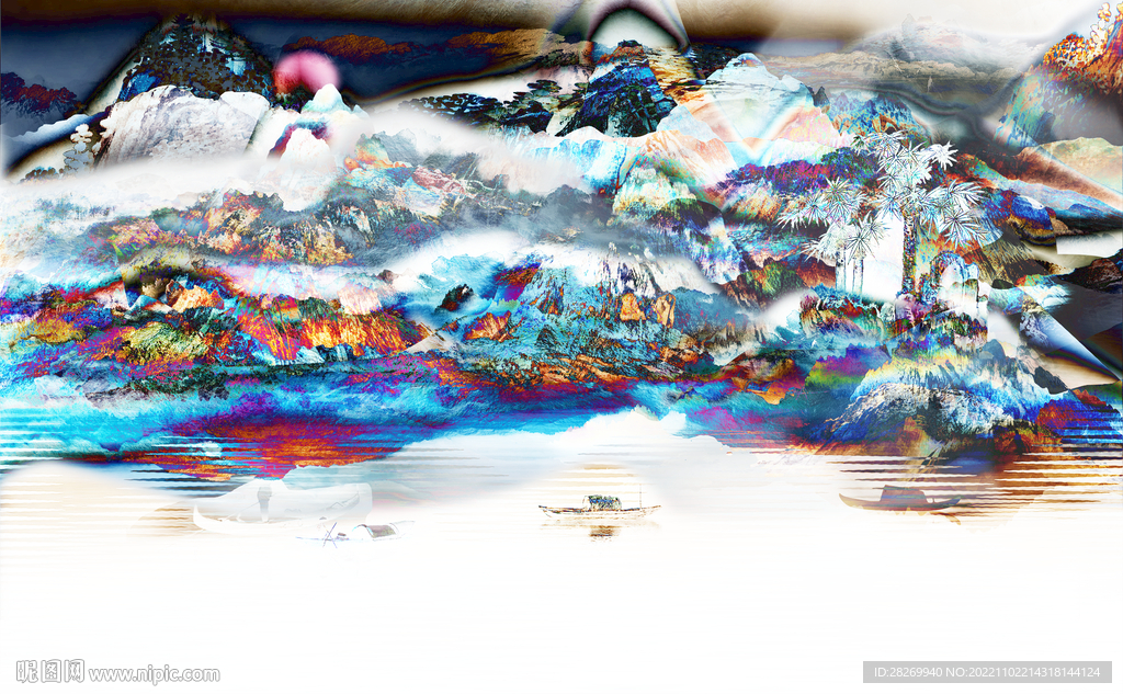 蓝色山水画 