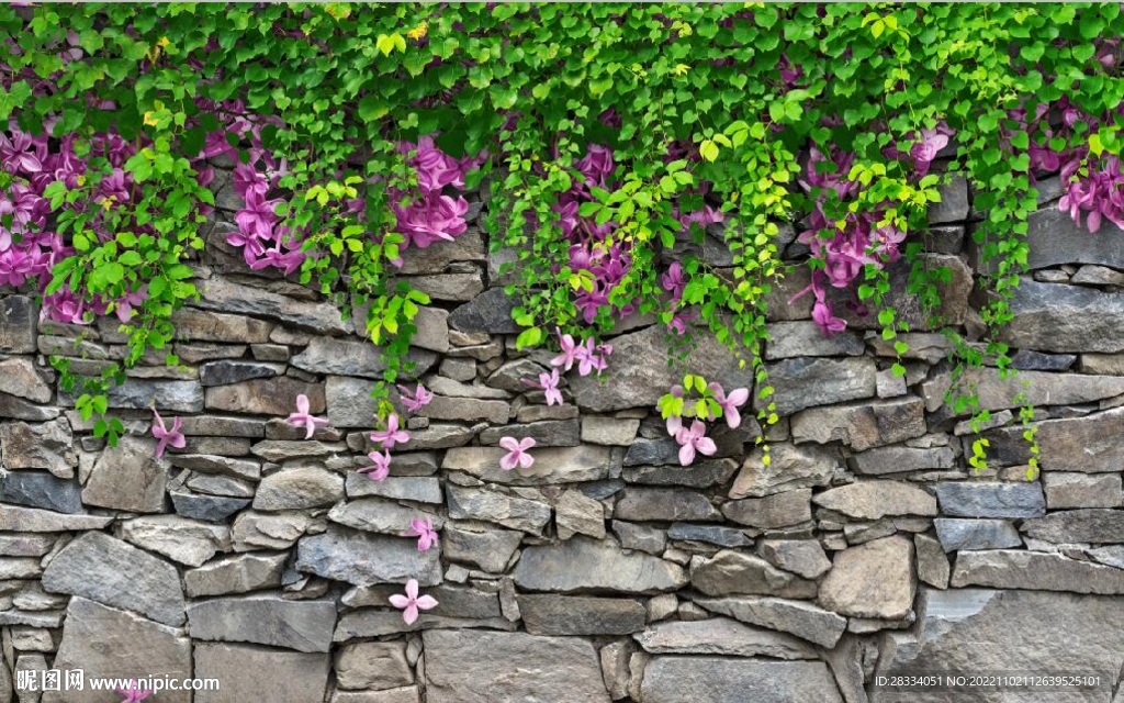 石墙爬山虎背景墙壁画