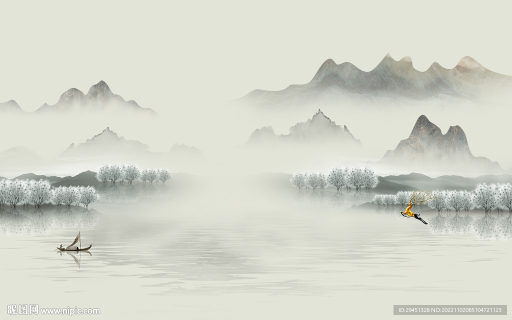 大气 客厅新山水画 Tif分层