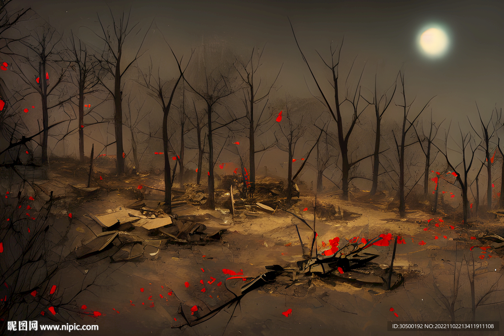 月光下凋零的树