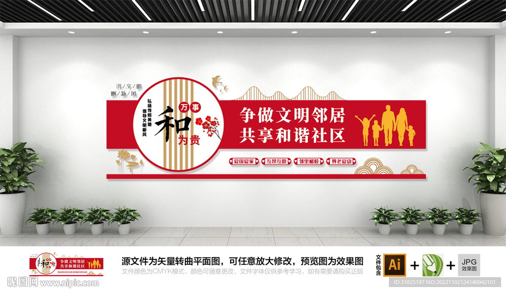 文明社区和谐家园文化墙