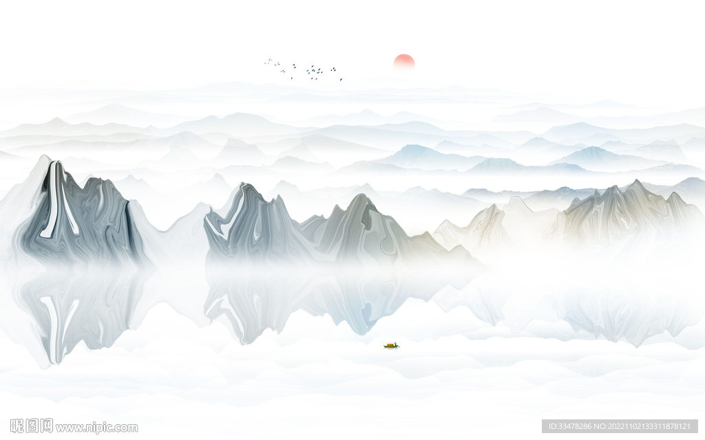 新中式山水画背景墙