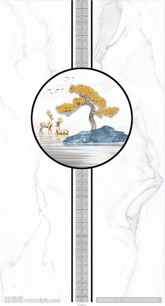 装饰画 水墨山水画 大理石纹