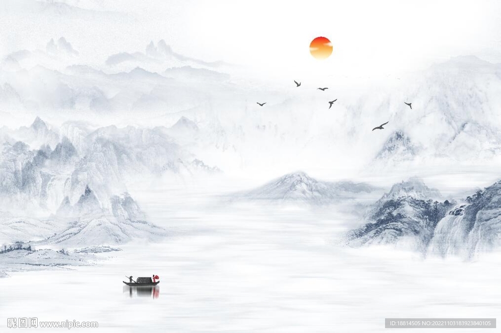 简约新中式山水背景墙