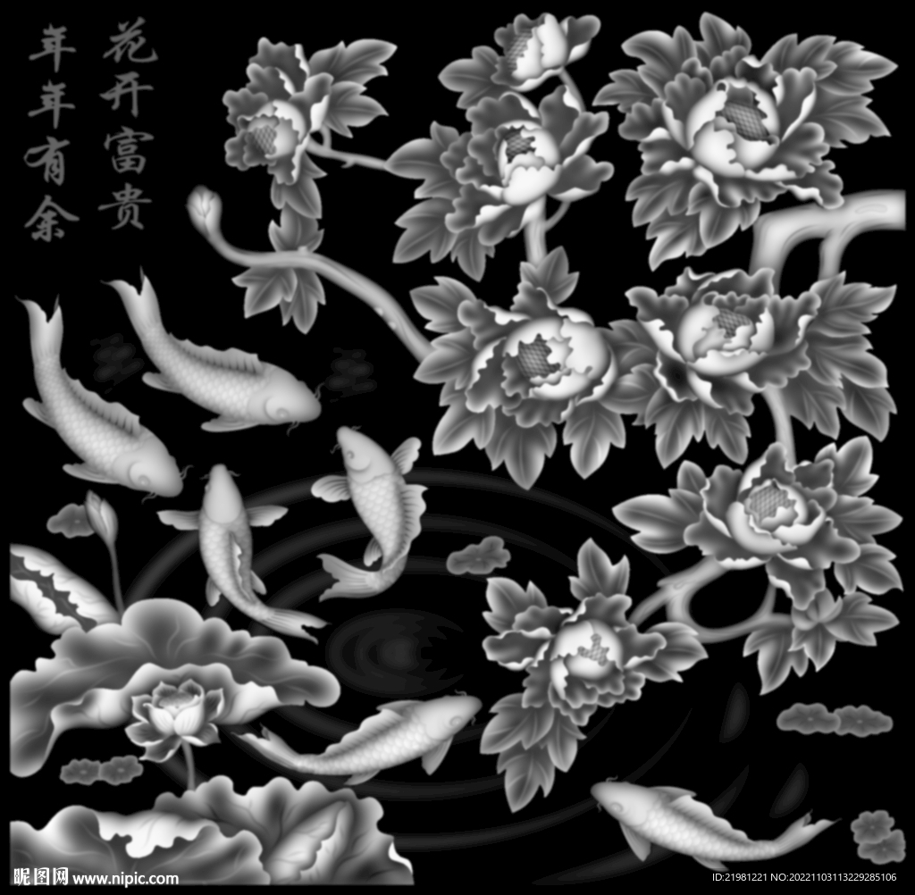 荷花灰度图图片