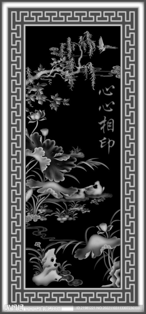 荷花灰度图图片