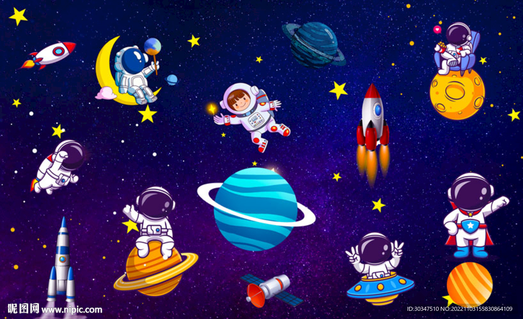 卡通太空宇航员儿童房