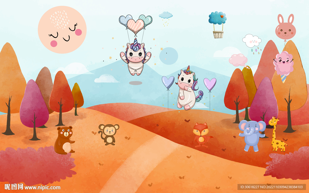 卡通儿童房背景墙 