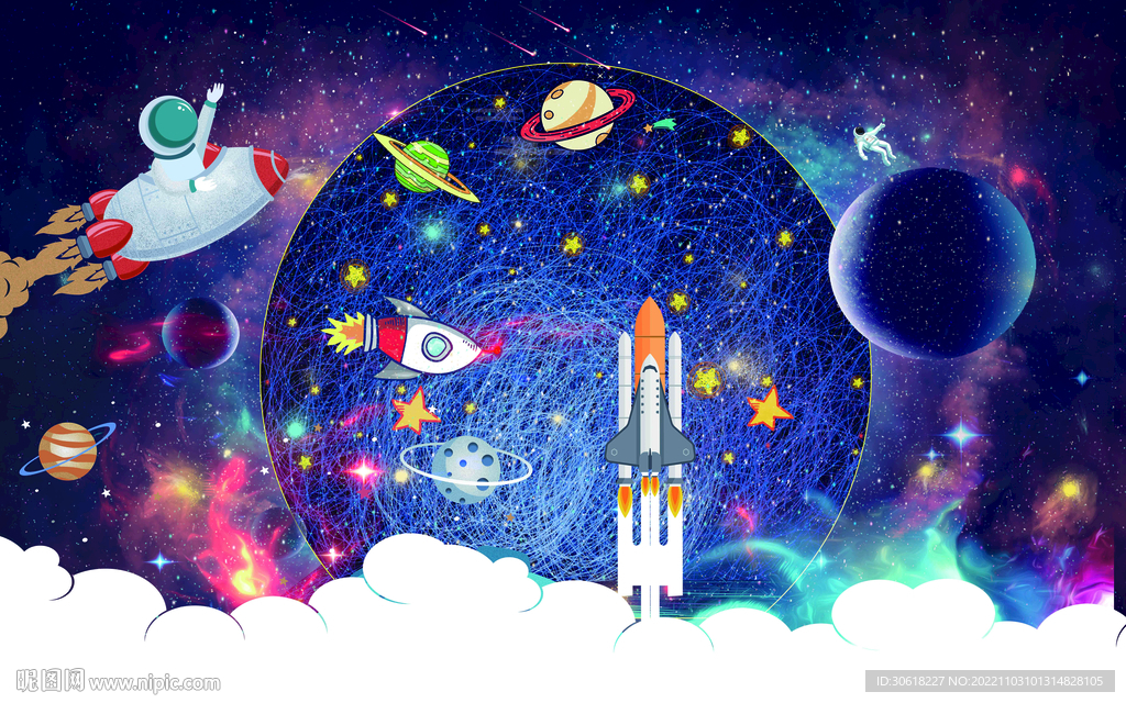 卡通儿童房背景墙 