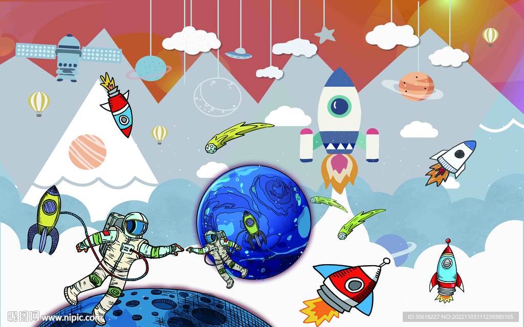 卡通儿童房背景墙 