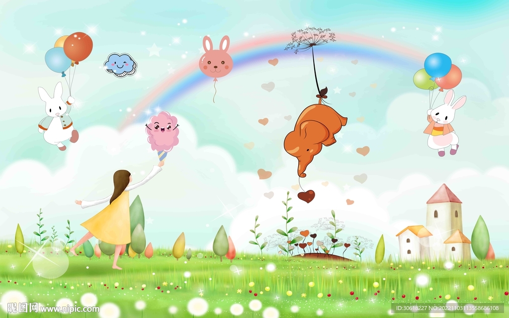 卡通儿童房背景墙