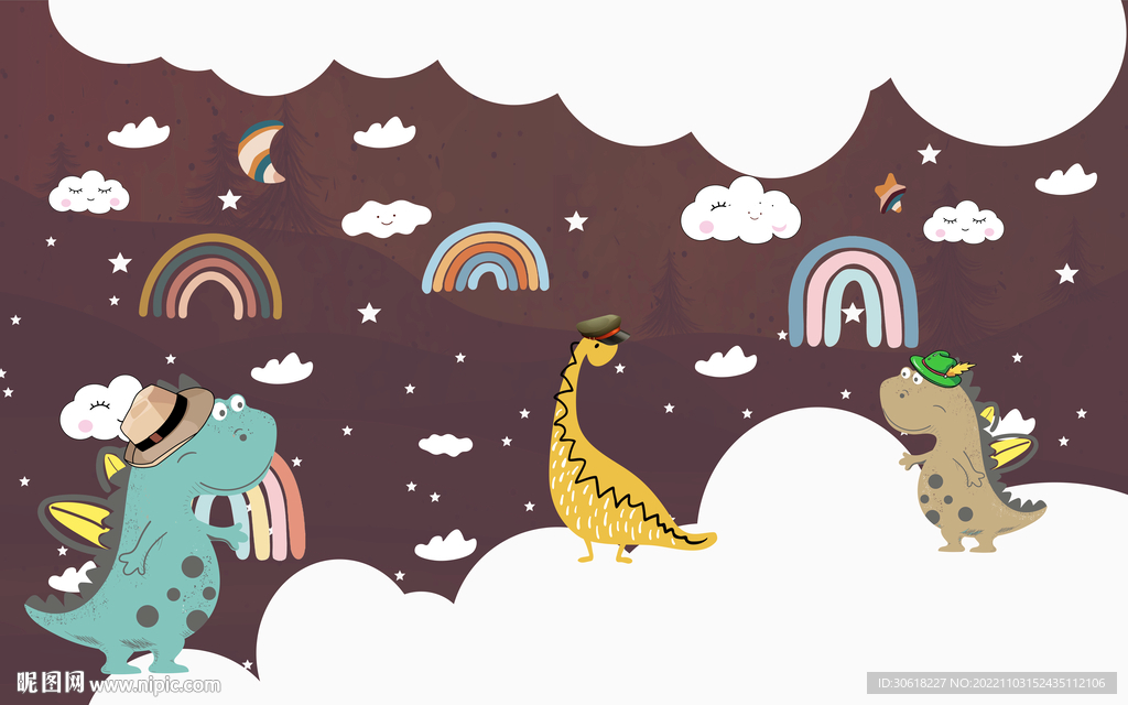 卡通儿童房背景墙 