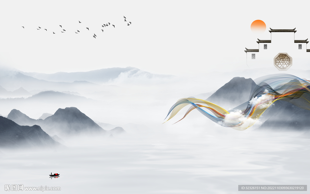 简约 人气新款山水 tif分层