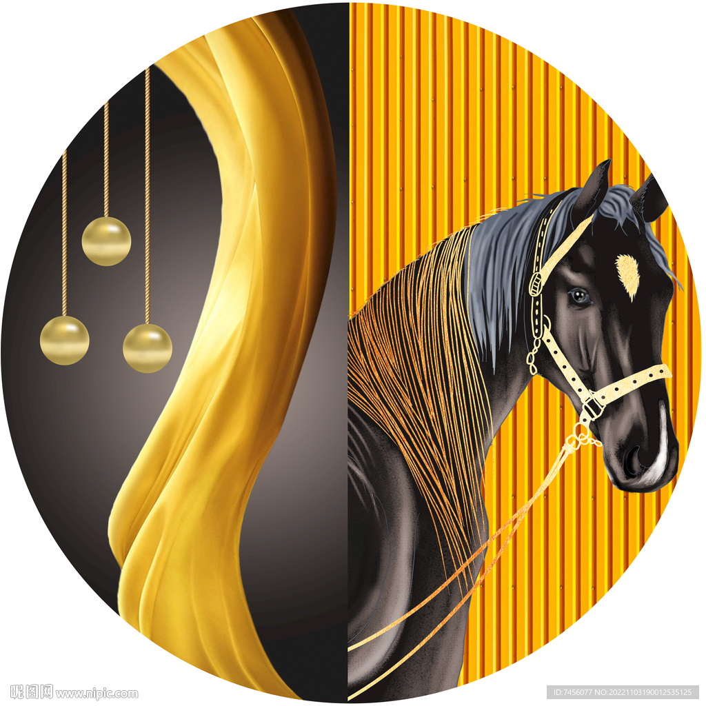 轻奢骏马吊球艺术挂画装饰画