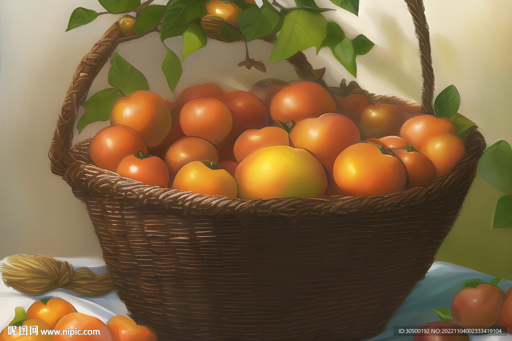 花篮里的柿子树