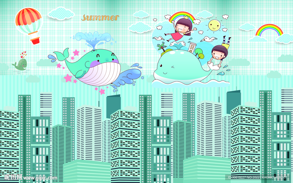 卡通儿童房背景墙 