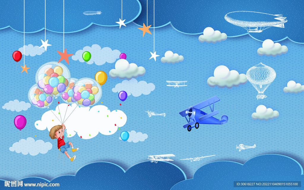 卡通儿童房背景墙 