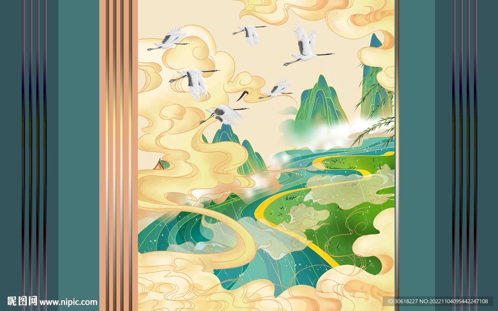 现代轻奢直播中式背景墙