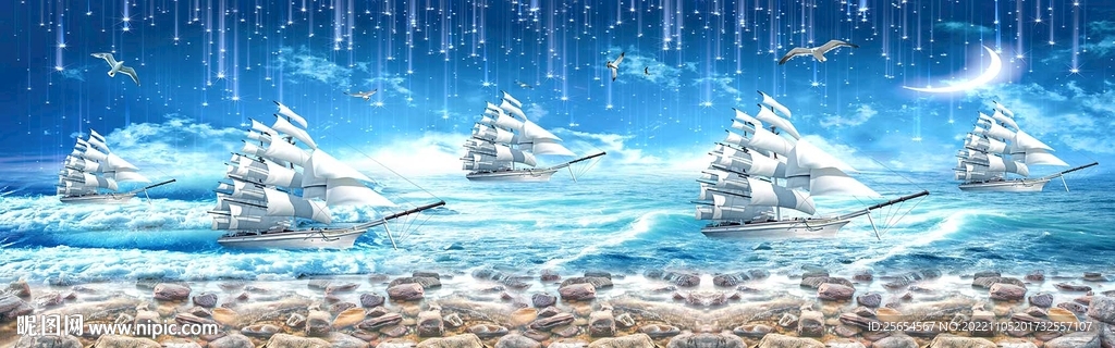 海景风光一帆风顺巨幅背景墙