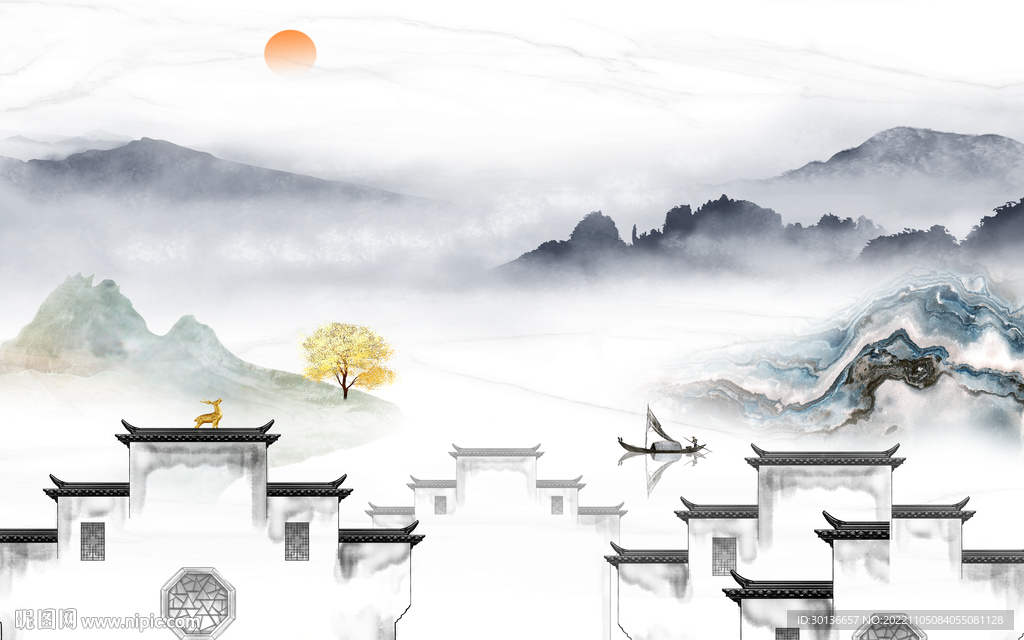 人气 极简背景山水 tif分层