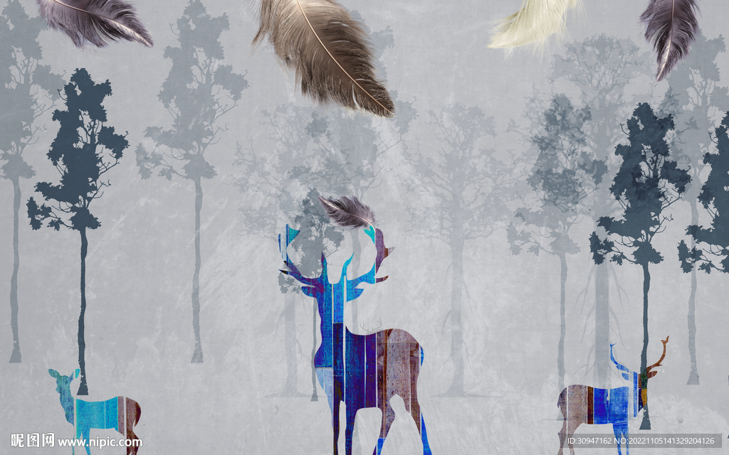 别墅 高清背景墙画 TIF分层