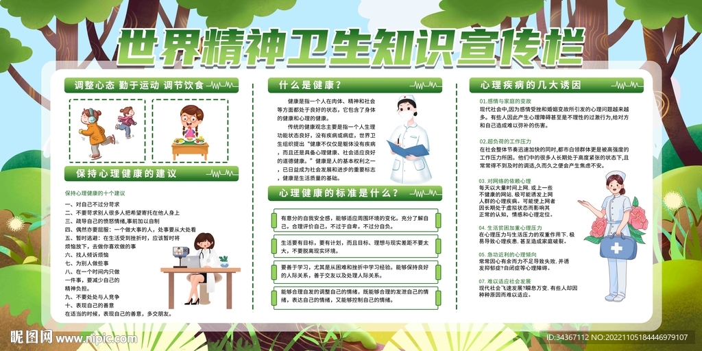 卡通风精神卫生知识展板