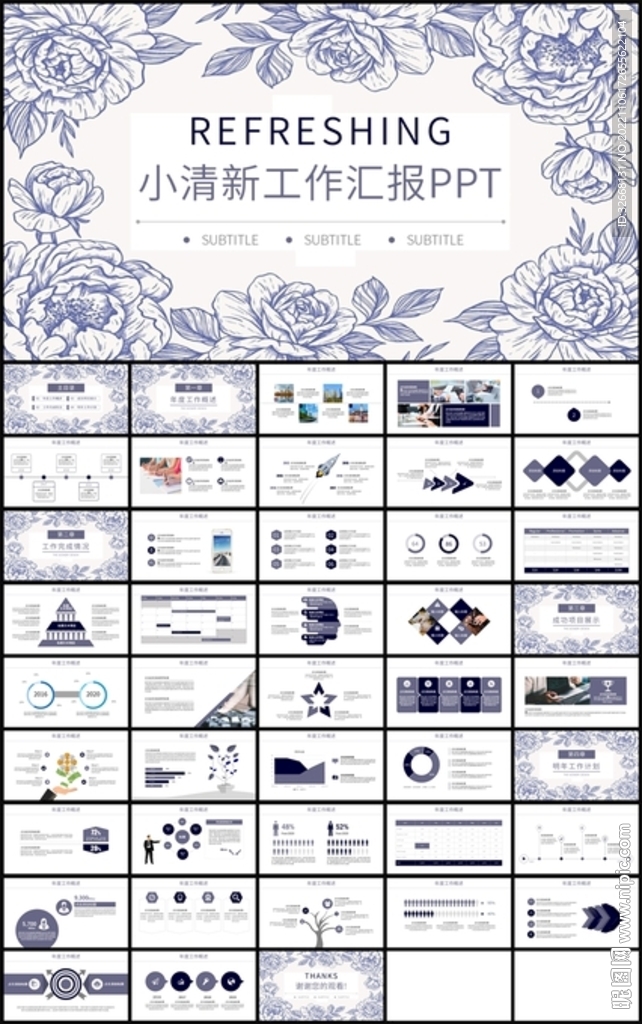 小清新年度工作总结汇报PPT