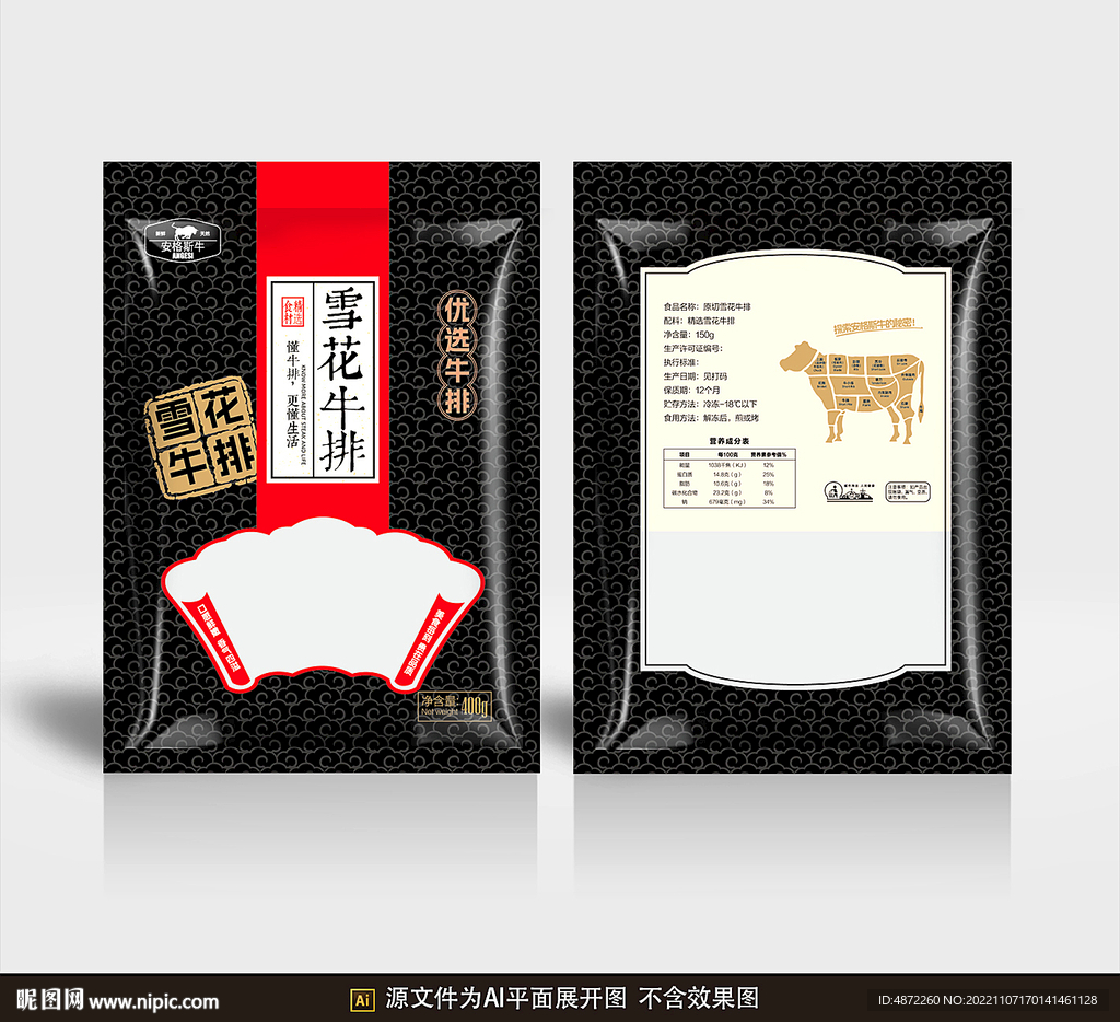 牛排包装平面展开图