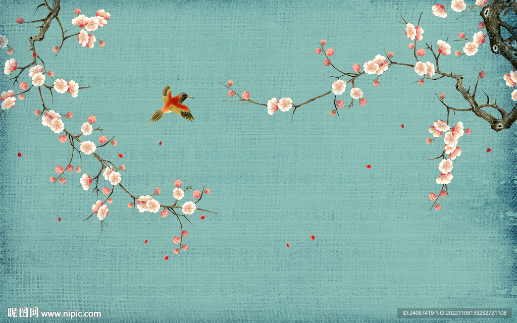 新中式古典花鸟梅花背景墙装饰画