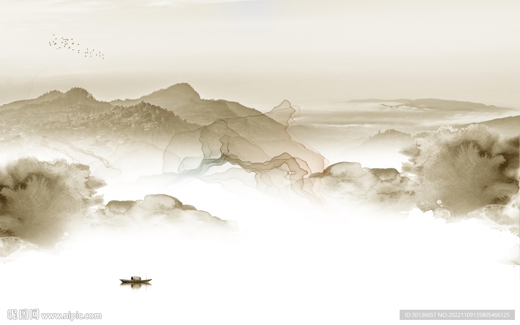 人气 客厅高清山水 tif分层