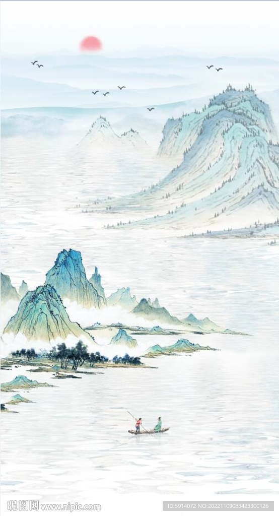 装饰画 水墨山水画 江南水乡