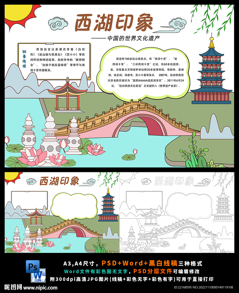 西湖印象杭州旅游地理小报