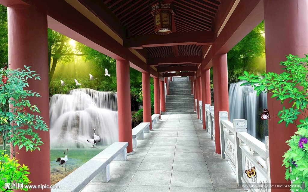 清新3D流水走道电视背景墙