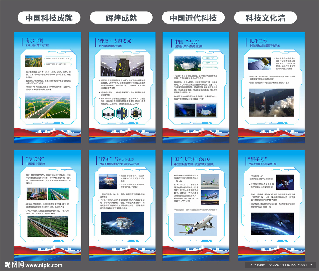 蓝色中国科技成果展板