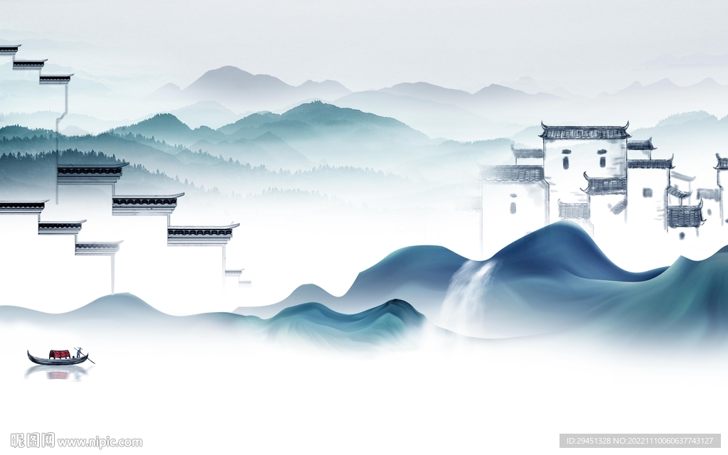 别墅 爆款山水墙画 Tif分层