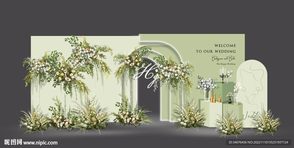 牛油果绿色婚礼展示