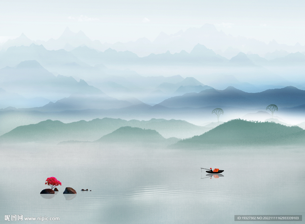 写意山水 屏风山水画