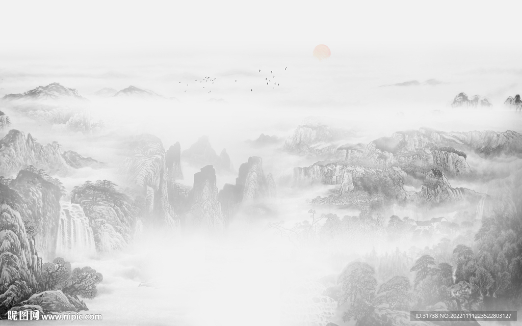 国画山水背景墙