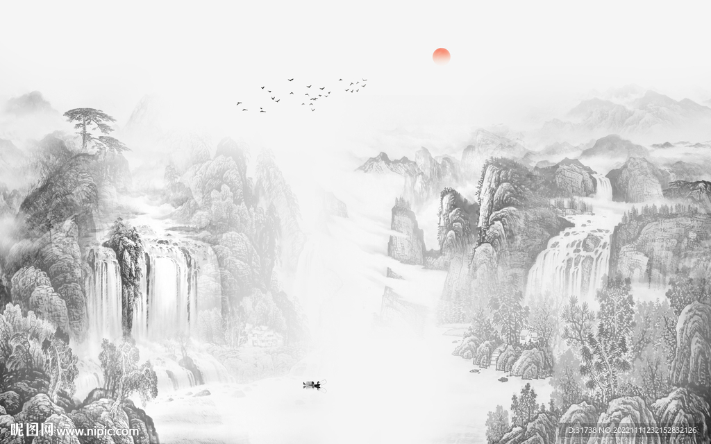 水墨山水画背景墙