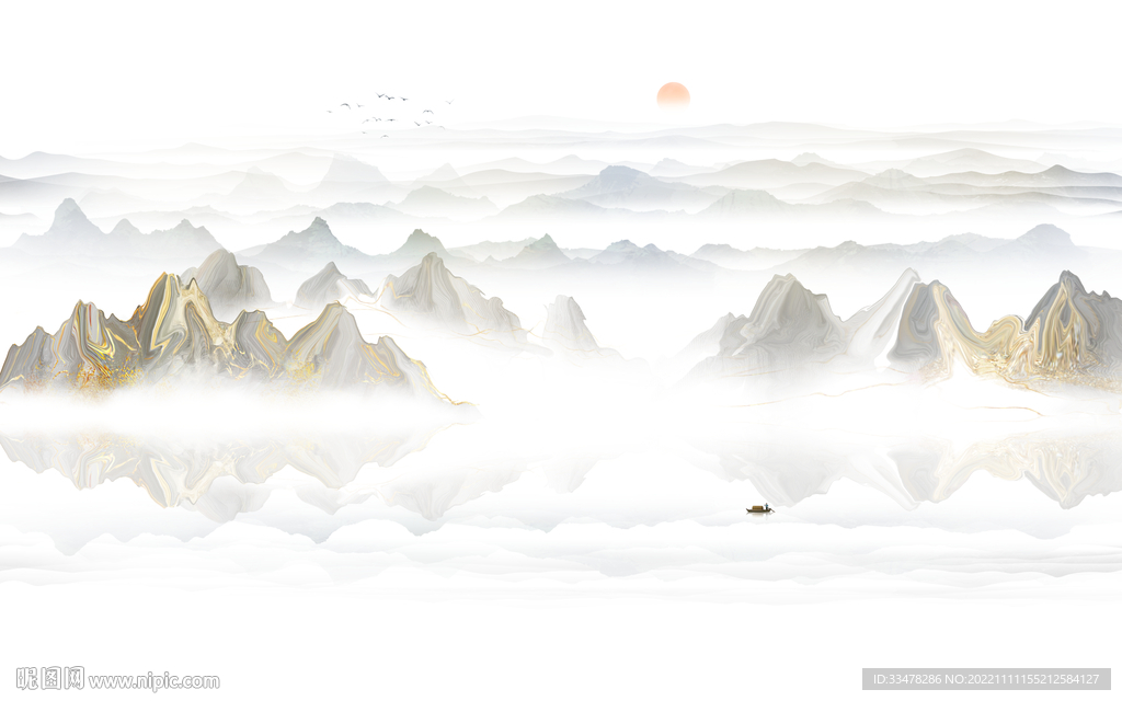 金色水墨山水画