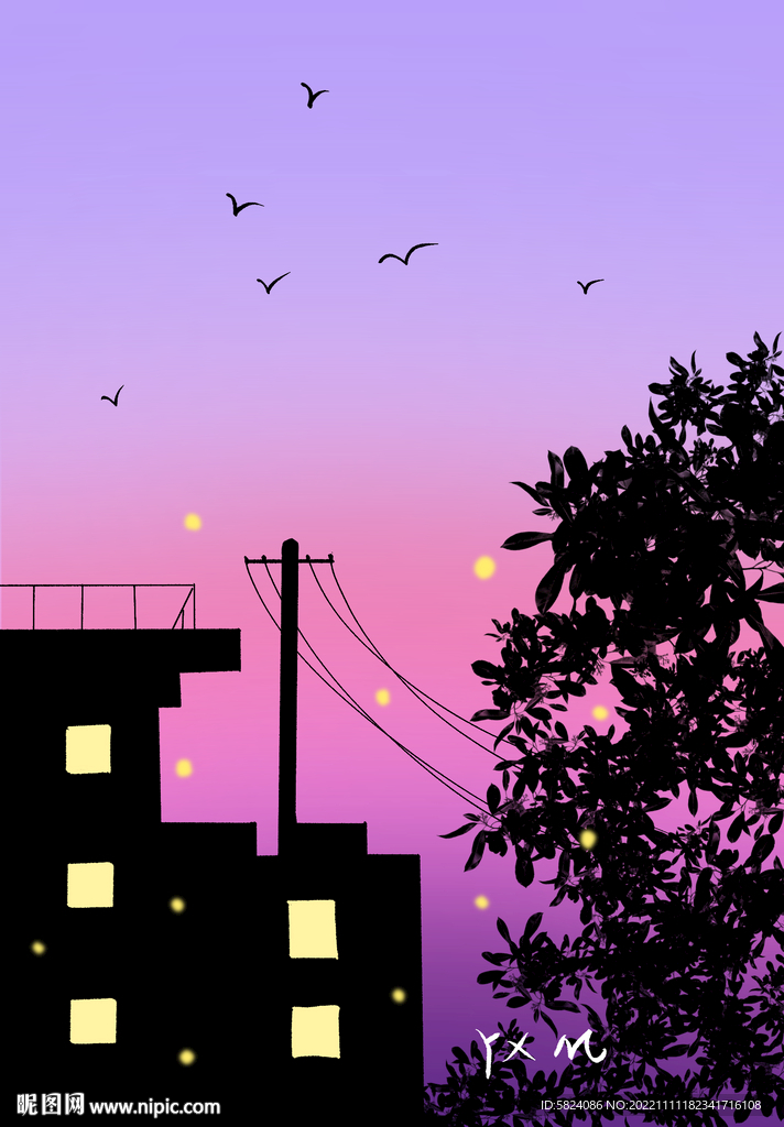 唯美夜景插画