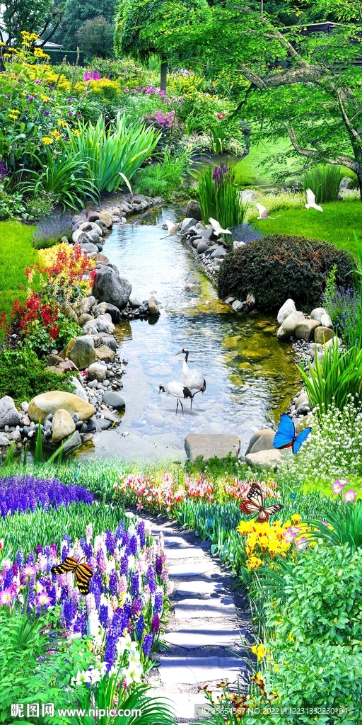 小溪流水瀑布3D玄关